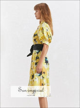 Liliana Dress- Summer Elegant Print Dress for Women Lapel Half Puff Sleeve High Wasit Bandage Bowknot, Print, Sleeve, Wasit, Vintage 