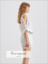 Limoges Romper - White Lace Short V Neck Cold Shoulder Backless High Waist Jumpsuit
