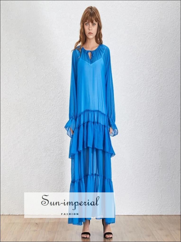 Lola Dress- Summer Ruffles Patchwork Perspective Women’s Dress V Neck Petal Long Sleeve Loose Dresse Dresse, Sleeve, Patchwork, Neck, 