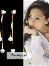 Long Earrings with Pearl Charm & Snake Chain - Sun Imperial (photo 1)
