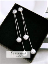 Long Earrings with Pearl Charm & Snake Chain - Sun Imperial (photo 3)