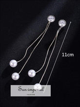 Long Earrings with Pearl Charm & Snake Chain - Sun Imperial (photo 4)