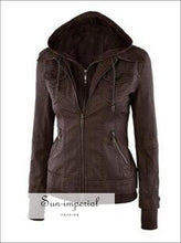 Long Sleeve Faux Leather Two-piece Women's Leather Jacket Pocket 4 Colors Xs-xl
