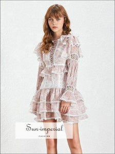 Los Angeles Dress -white Vintage Lace Sheer Women Mini A-line Ruffles Flare Long Sleeve Dress