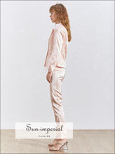 Sun-Imperial Louie Pants Set - Feathers Patchwork Female Set Lapel Long Sleeve Blazer High Waist full Length