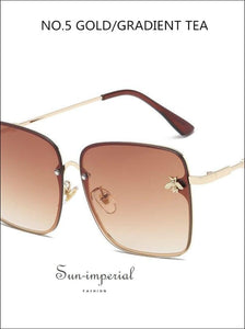Luxury Square Bee Sunglasses Women Vintage Metal Frame Oversized Sun Glasses Female Gradient Shades SUN-IMPERIAL United States