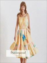 Lyon Dress- Printed Tie Waist Loose Slit Women Dress Sleeveless Midi High Waist, Dresses, Off Shoulder, Sleeveless, vintage SUN-IMPERIAL 