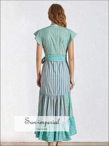 Lyric Dress- Summer Striped Women Dress V Neck Short Sleeve High Waist Asymmetrical Dresses Waist, Sleeve, Dress, Neck, vintage SUN-IMPERIAL