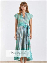 Lyric Dress- Summer Striped Women Dress V Neck Short Sleeve High Waist Asymmetrical Dresses Waist, Sleeve, Dress, Neck, vintage SUN-IMPERIAL