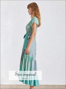 Lyric Dress- Summer Striped Women Dress V Neck Short Sleeve High Waist Asymmetrical Dresses Waist, Sleeve, Dress, Neck, vintage SUN-IMPERIAL