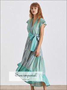 Lyric Dress- Summer Striped Women Dress V Neck Short Sleeve High Waist Asymmetrical Dresses Waist, Sleeve, Dress, Neck, vintage SUN-IMPERIAL