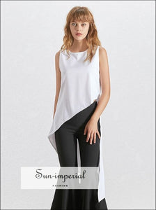 Mackenzie top - Summer Chiffon Women Shirt O Neck Sleeveless off Shoulder Asymmetrical Solid Blouse