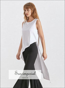 Mackenzie top - Summer Chiffon Women Shirt O Neck Sleeveless off Shoulder Asymmetrical Solid Blouse