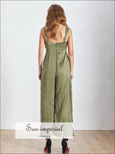 Maggie Jumpsuit - Red and Green Women Vintage Wide Leg Polka Dot Jumpsuit Sleeveless High Waist