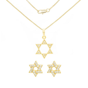 CZ Star Of David Pendant 14K Gold Filled Box Necklace Stud Earrings Set Jewelry