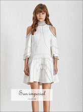 Marina Dress - Beading Patchwork Women off Shoulder Stand Flare Sleeve High Waist Mini Dresses Patchwork, Waist, Off Shoulder, Sleeve, 