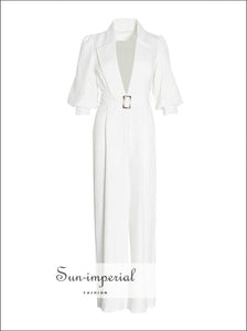 Mckenna Jumpsuit - Solid Black and White Maxi Elegant Deep V Jumpsuit 3/4 Sleeve V Neck for Women