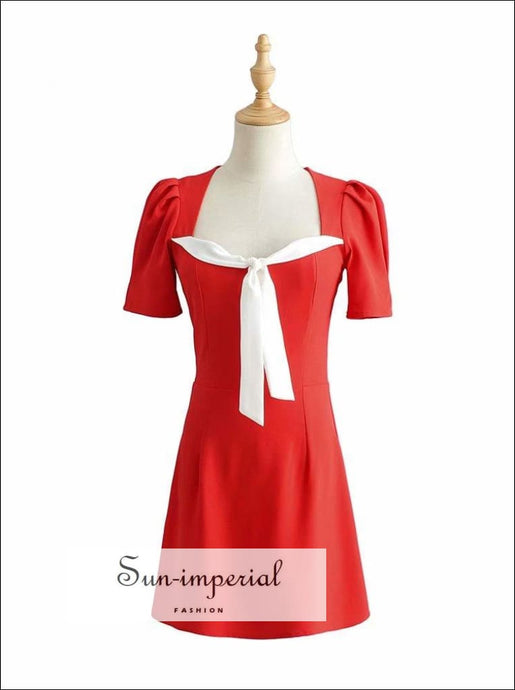 Mini Red Short Sleeve Vintage Dress Center Bow