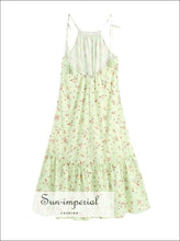 Mint Green Floral Print Tassel Tie Halter Sleeveless Backless Midi Dress with Ruffle detail SUN-IMPERIAL United States