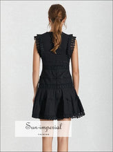 Missouri Dress- Solid White and Black Lace Vintage V Neck Sleeveless A-lline Mini Dress