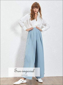 Mulhouse Pants- Elegant Solid Trousers for Women High Waist Ruched Oversize Wide Leg Casual Pants
