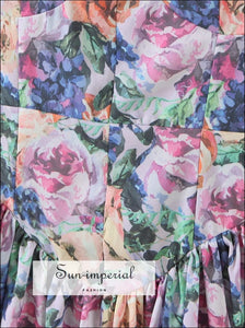 Multi Color Floral Print Cami Strap Pleated Hem Corset Style Mini Dress Beach Print, bohemian style, boho chick sexy corset style 