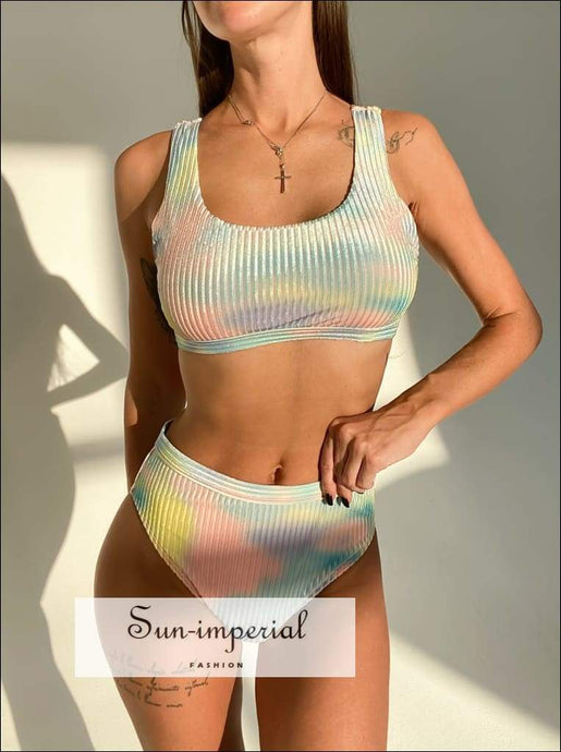 Multi Color Shimmer Tie Dye High Waist Bikini Tank Set bikini, bikini set, hot sequin, sequin top SUN-IMPERIAL United States