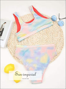 Multi Color Shimmer Tie Dye High Waist Bikini Tank Set bikini, bikini set, hot sequin, sequin top SUN-IMPERIAL United States