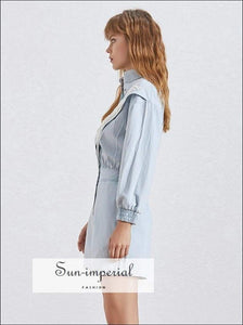 Nancy Romper - Embroidery Playsuit for Women Long Sleeve Jumpsuit Lace Decor High Waist Denim Romper