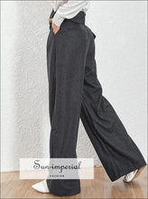 Nanterre Pants - Woolen Women Long High Waist Khaki Wide Leg Trousers for Waist, Trousers, vintage, Leg, SUN-IMPERIAL United States