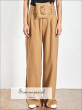Nanterre Pants - Woolen Women Long High Waist Khaki Wide Leg Trousers for Waist, Trousers, vintage, Leg, SUN-IMPERIAL United States