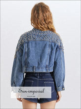 Nantes Denim Jacket - Women Long Sleeve Slim Crop Coat Lapel Collar, Sleeve, Rivet Jacket, Short Coat, vintage SUN-IMPERIAL United States
