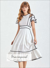 Nebraska Dress - Vintage White Elegant Dress for Women O Neck Short Sleeve High Waist