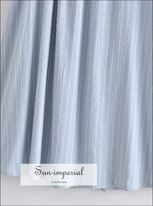Women Light Blue Striped Midi Dress With Ruffles And Elastic Bust Detail Sun-Imperial United States