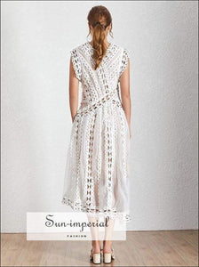Nichole Dress - Beading for Women Lace Patchwork V Neck Sleeve High Waist Asymmetrical Dress, Elegant Summer, Waist, Neck, vintage 