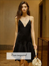 Night Queen Dress - Black Elegant Asymmetrical above the Knee Deep V Neck Cami Strap with chick sexy style, elegant night out black mini 
