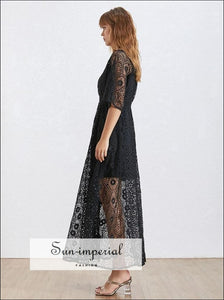 Nîmes Dress - Maxi Lace Vintage Women Square Collar Half Sleeve High Waist black, Sleeve, Waist, Collar, vintage SUN-IMPERIAL United States