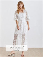 Nîmes Dress - Maxi Lace Vintage Women Square Collar Half Sleeve High Waist Sleeve, Waist, Perspective Dresses, Collar, vintage SUN-IMPERIAL 