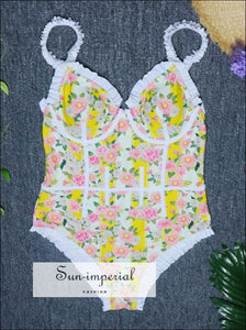 One Piece Swimsuit Vintage Lace Floral Print Swimwear SUN-IMPERIAL United States