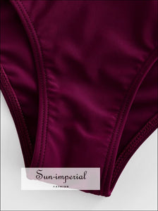 One Shoulder Cutout Tie One-piece Swimsuit Red Wine Female Swimwear