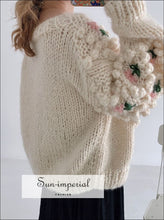 Over Sized Beige Knitted Cardigan with Floral Embroidery detail and Pearl Buttons Sweater best seller, boho style, PEARL BUTTON CARDIGAN, 