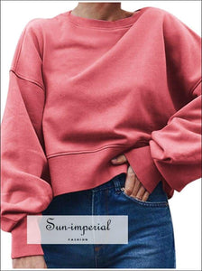 Oversize Crew Neck Cropped Sweatershirt for Women Dropped Shoulder Cropped Sweatshirt Pullover