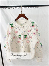 Oversized Floral Embroidery Pearl Button Cardigan - Sun Imperial (photo 1)