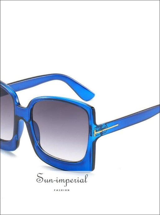 Oversized Women Sunglasses Plastic Female Big Frame Gradient Sun Glasses Uv400 - Blue