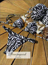 Padded Zebra Print Triangle Bikini Set With Chain Strap Detail Sun-Imperial United States