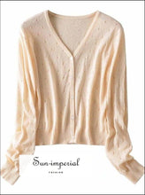 Pale Blue Vintage V Neck Women Knitted Hollow out Slim Long Sleeve Women’s Cardigan Sweater Basic style, street vintage style SUN-IMPERIAL 