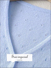 Pale Blue Vintage V Neck Women Knitted Hollow out Slim Long Sleeve Women’s Cardigan Sweater Basic style, street vintage style SUN-IMPERIAL 