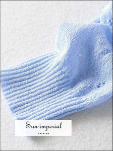 Pale Blue Vintage V Neck Women Knitted Hollow out Slim Long Sleeve Women’s Cardigan Sweater Basic style, street vintage style SUN-IMPERIAL 