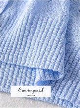 Pale Blue Vintage V Neck Women Knitted Hollow out Slim Long Sleeve Women’s Cardigan Sweater Basic style, street vintage style SUN-IMPERIAL 