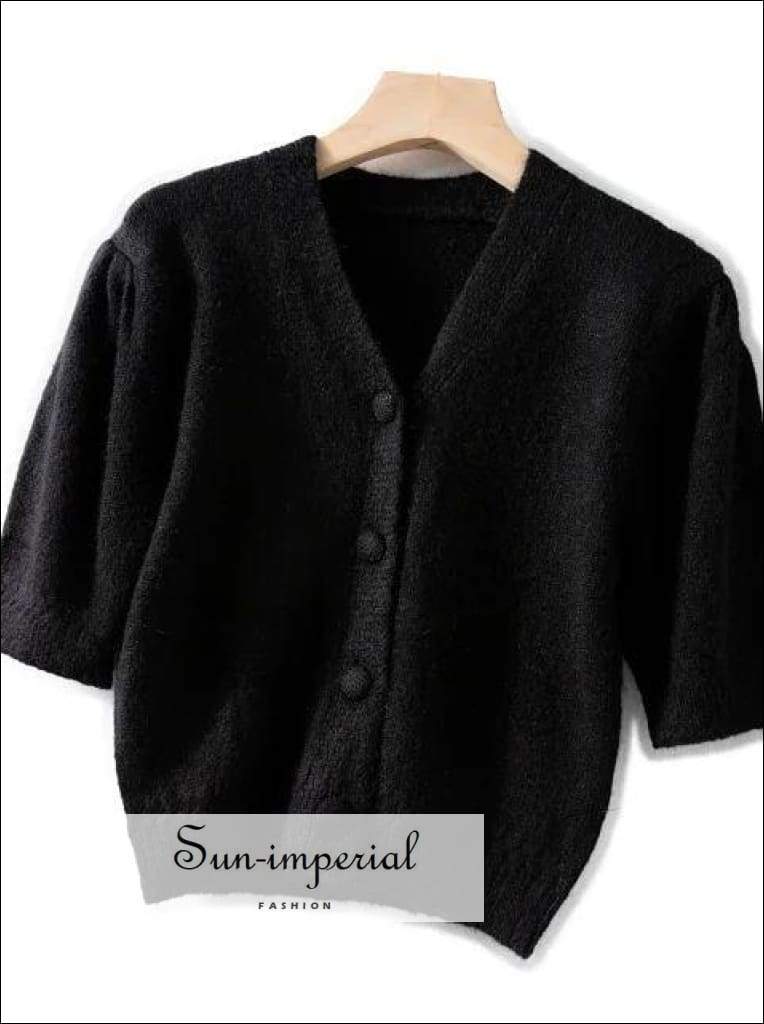 Pale Lavender Women Short Sleeve Knitted Cardigan Single Breasted Sweater top vintage style SUN-IMPERIAL United States
